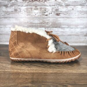 Sorel Out N About Womens Moccasin Boot Size 9 Brown Suede Gray Faux Fur Shoes